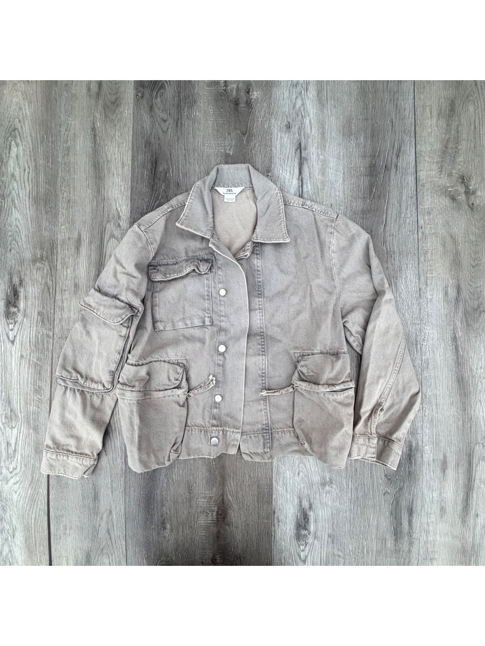 ZARA Men’s grey denim utility pocket jacket size M 100% cotton